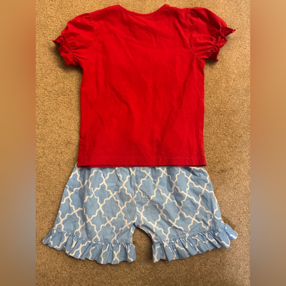 Smocked back to school Red top and light blue Size 3